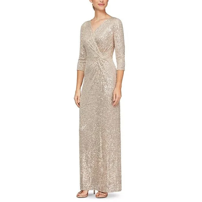 Alex Evenings Women's Sequin Column Gown Metallic Brown Size 10 Sequin Gown Party