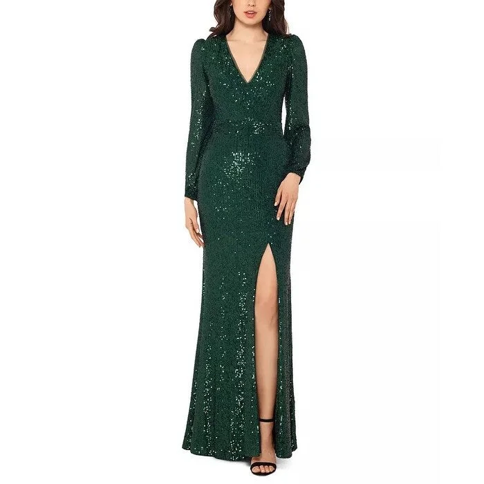 Xscape Women's Sequined Gown Green Size 12 Sleek Sequin Dress