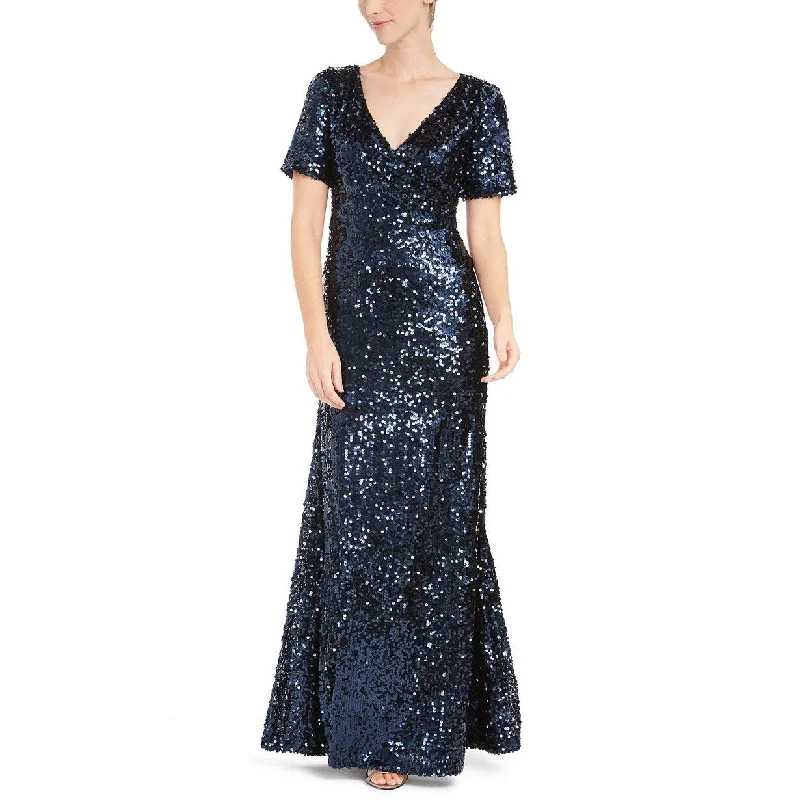 Calvin Klein Women's Sequined Gown Navy Size 10 Metallic Sequin Dress