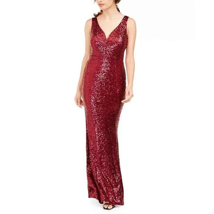 Crystal Doll Juniors' Solid Sequin Gown Dark Red Size 11 Sequin Lace Dress