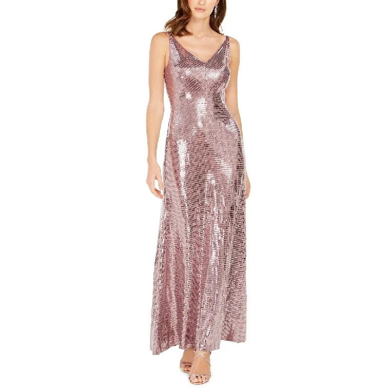 Nightway Women's V-Neck Sequined-Dot Gown Pink Size 14 Short Sequin Dress