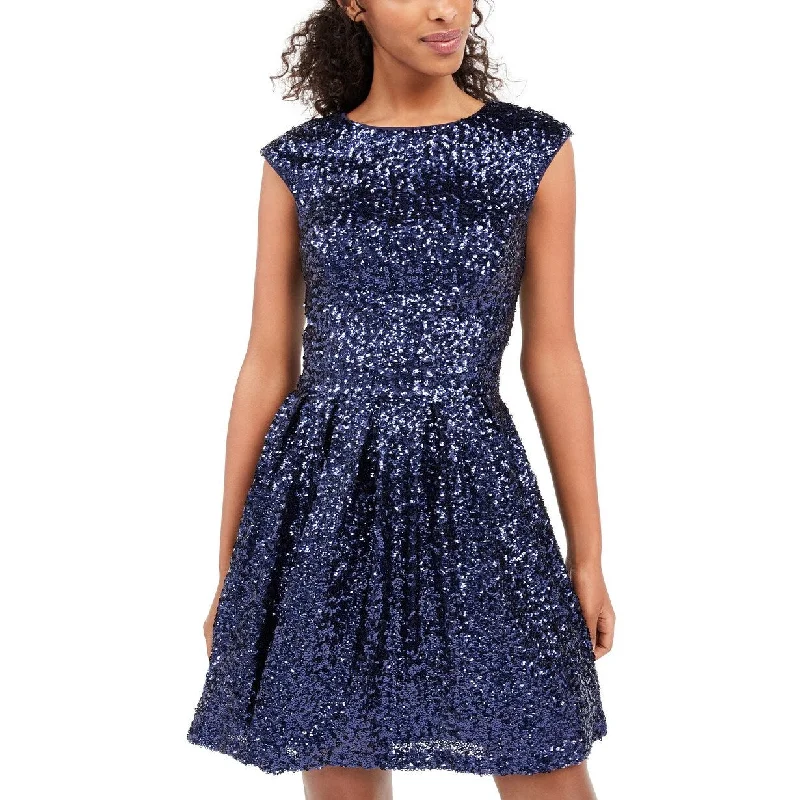 Emerald Sundae Juniors' Sequined Fit & Flare Dress Blue Size Large Blue Sequin Dress