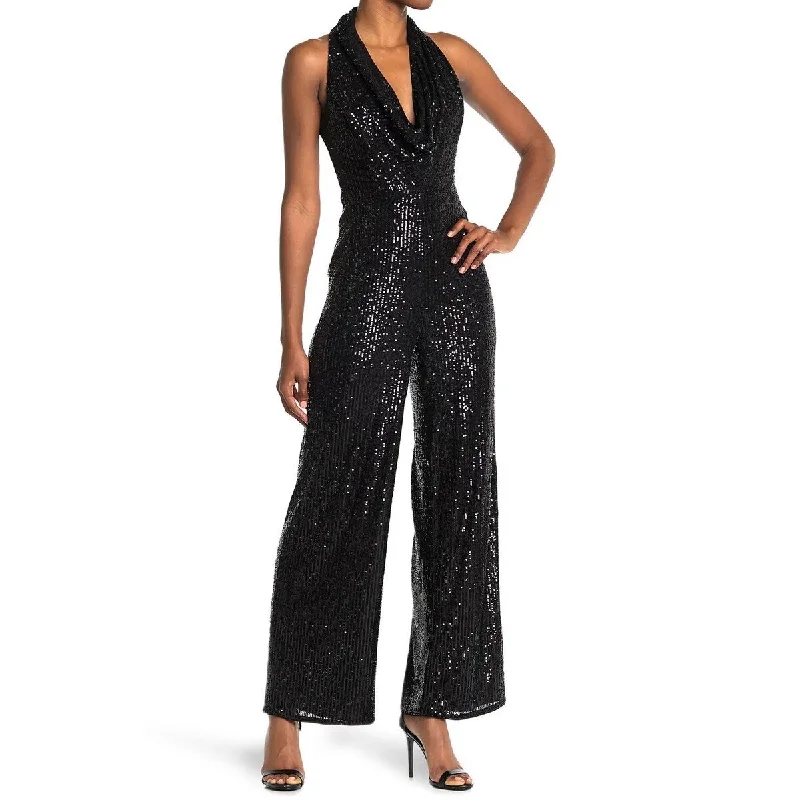 Rachel Rachel Roy Women's Kelly Sequined Cowlneck Jumpsuit Black Size 8 Shiny Sequin Dress