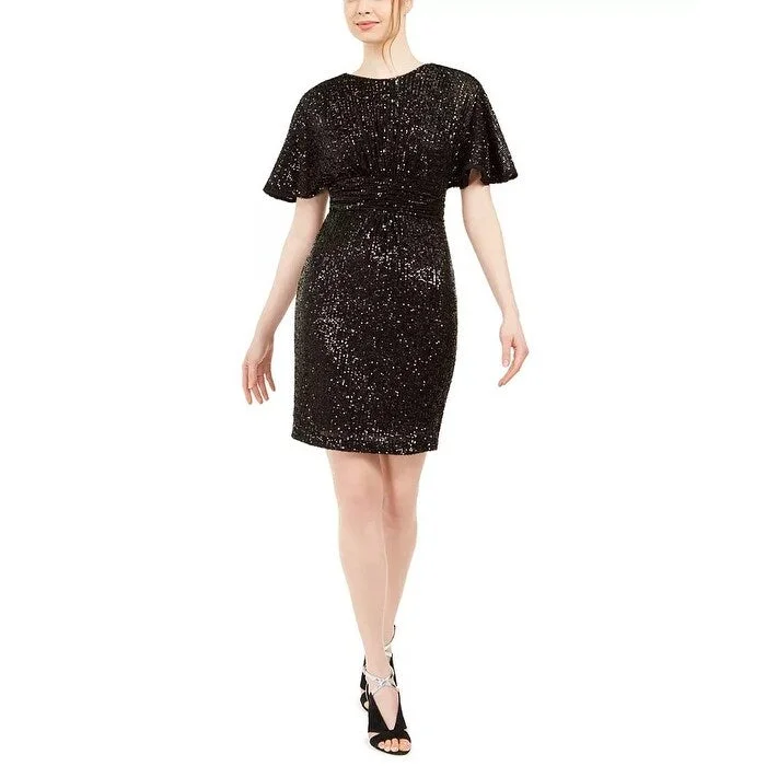 Calvin Klein Women's Sequined Sheath Dress Black Size 10 Sparkly Mini Sequin