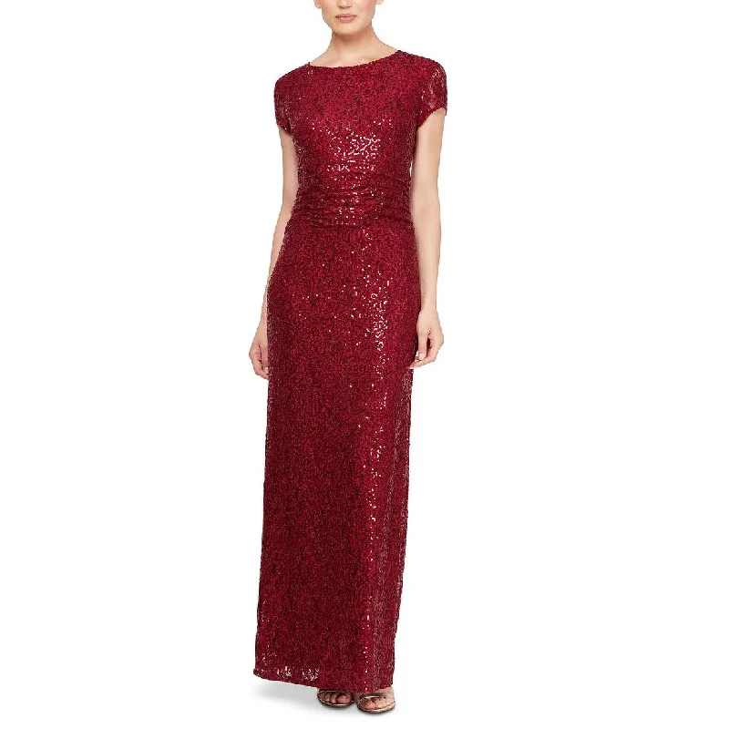 SL Fashions Women's Sequined Lace Gown Red Size 14 Sequin Dress Shine