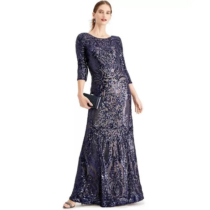 Alex Evenings Women's Sequined Mermaid Gown Purple Size 4 V-neck Sequin Dress