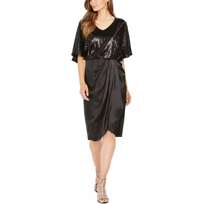 28Th & Park Women's Sequined Draped Blouson Dress Black Size 14 Sequin Dress Trendy