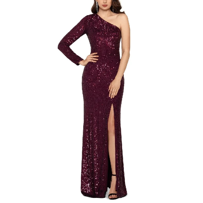 Xscape Women's Sequinned One-Shoulder Gown Purple Size 8 Plus Size Sequin