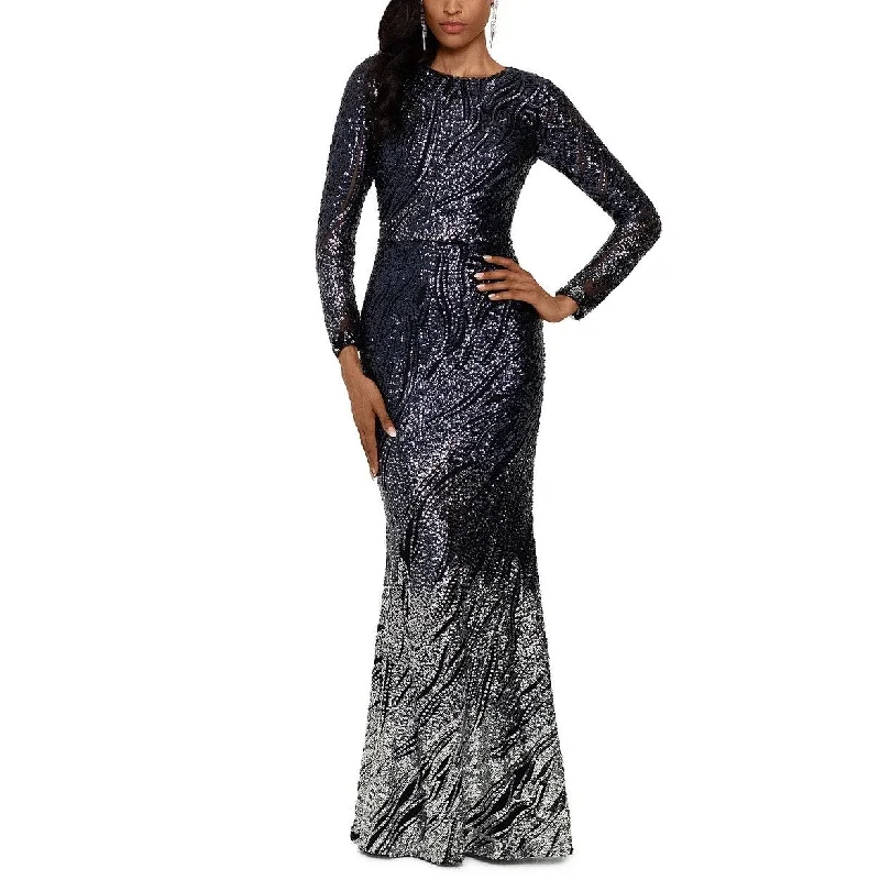 Betsy & Adam Women's Long-Sleeve Ombré Sequined Gown Navy Size 6 Lush Sequin Dress