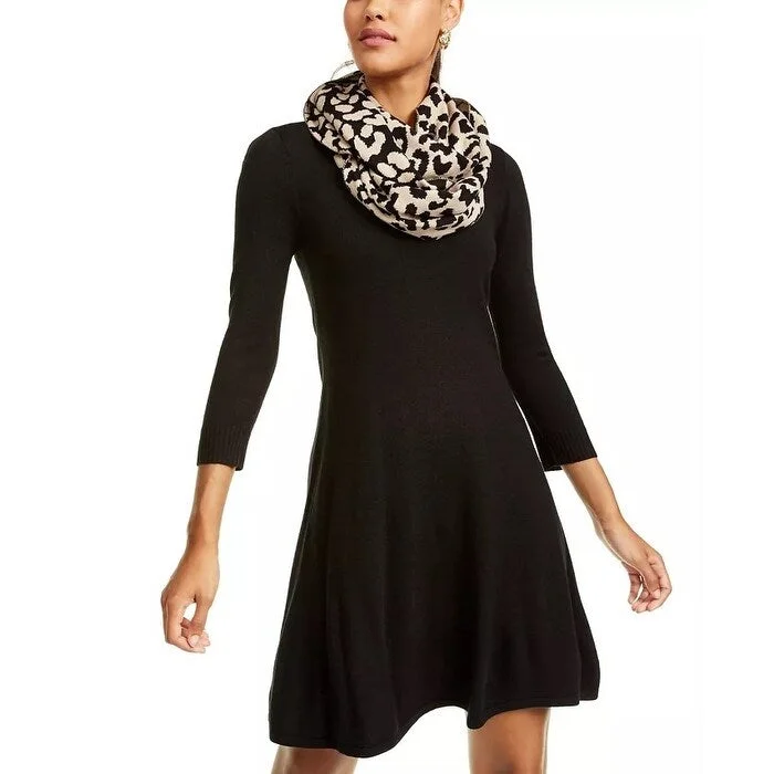 Sequin Hearts Juniors' Leopard Scarf A-Line Skater Dress Black Size XX Small - XXS Sequin Dress Vibe