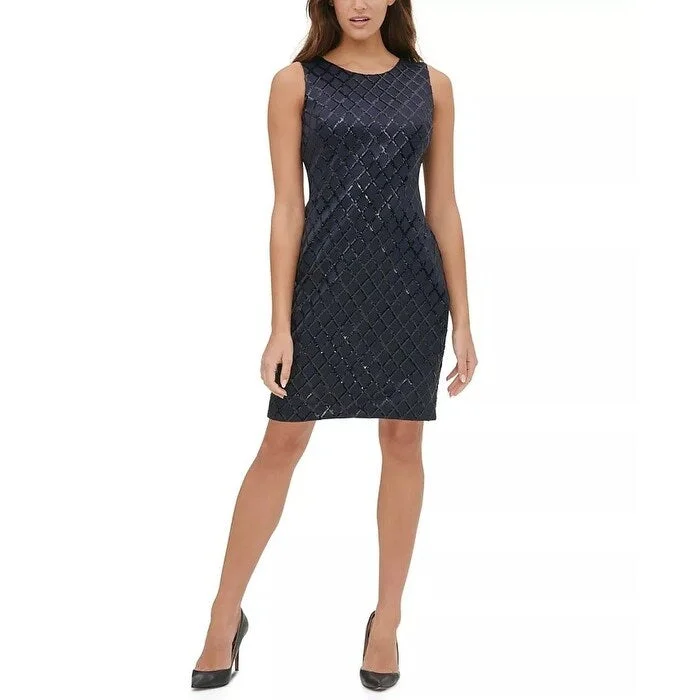 Tommy Hilfiger Women's Sequin Scuba Sheath Dress Blue Size 18 Sequin Dress Twist