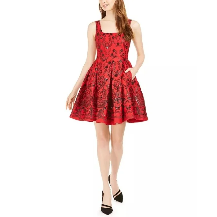 Taylor Women's Sequined Fit & Flare Dress Red Size 8 Glamorous Sequin Dress