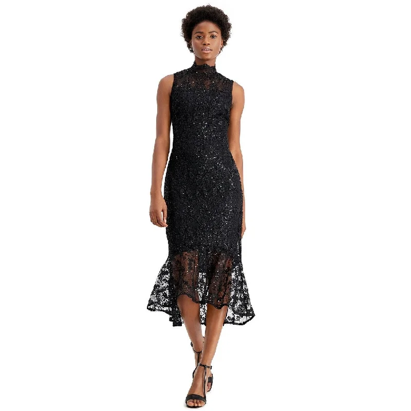 Calvin Klein Women's Sequin Lace High-Low Sheath Dress Black Size 2 Sequin Mini Dress