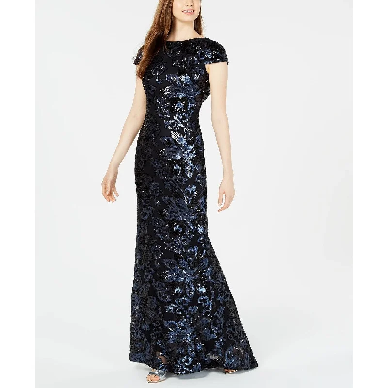 Calvin Klein Women's Sequin Cowl-Back Gown Blue Size 6 Sequin Cocktail Dress