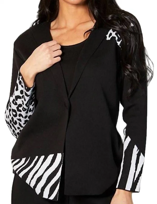 Animal Print Blazer In Black/white Cozy Blazer for Women