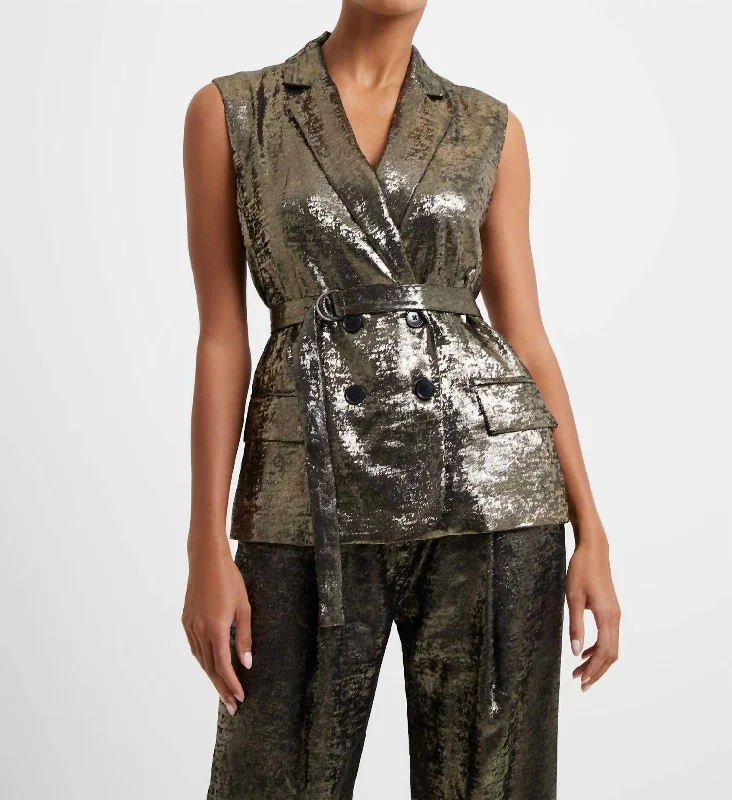 Alara Molten Sleeveless Gilet In Metallic Stylish Blazer Jacket