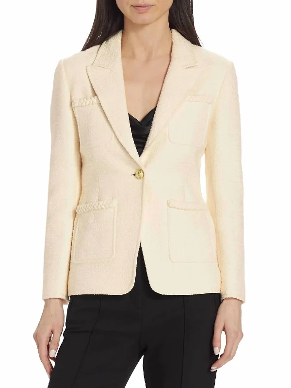 Assila Single Breasted Braid Trim Jacket In Ecru Classic Blazer Jacket