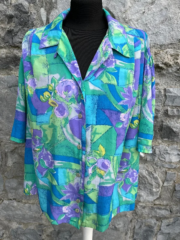 80s purple&green shirt uk 16-20