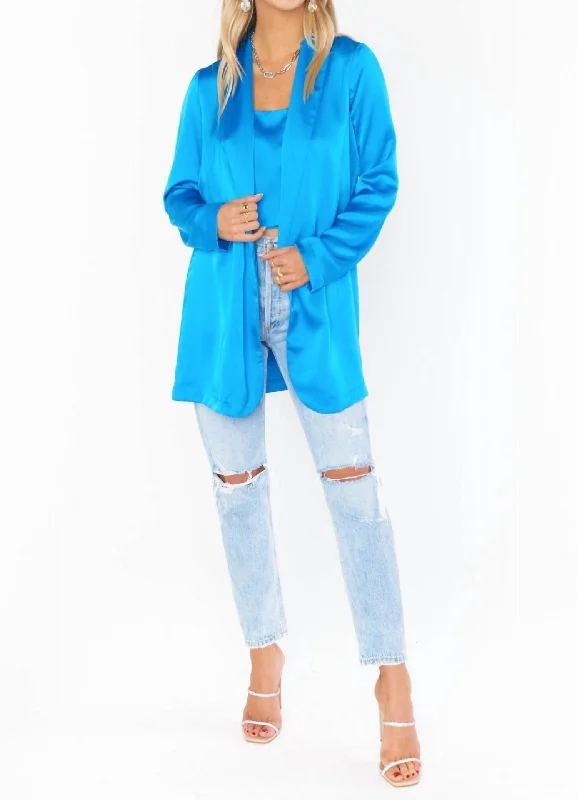 Felix Blazer In Blue Luxe Satin Chic Office Blazer