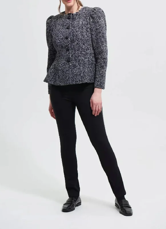 Boucle Jacket With Roped Shoulders In Black/grey Casual Office Blazer