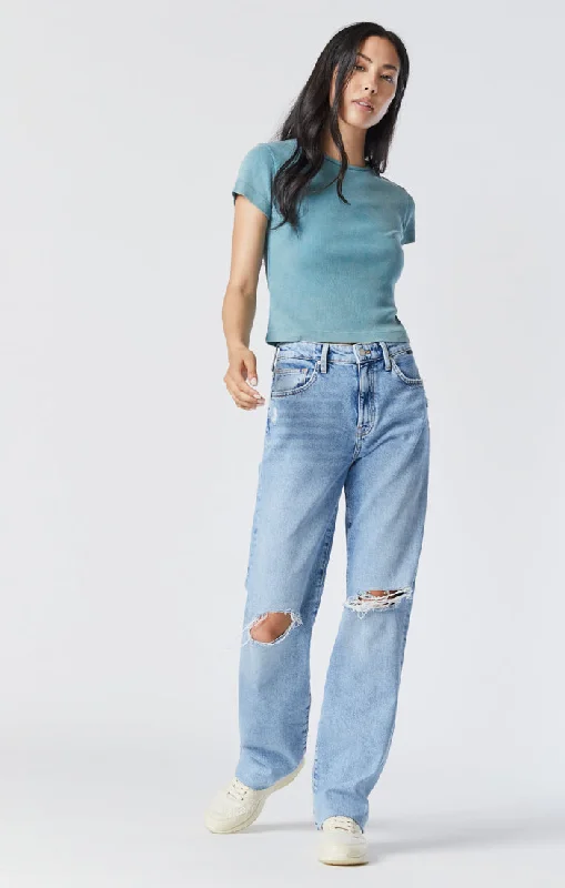 BARCELONA WIDE LEG JEANS IN LIGHT RIPPED ORGANIC BLUE