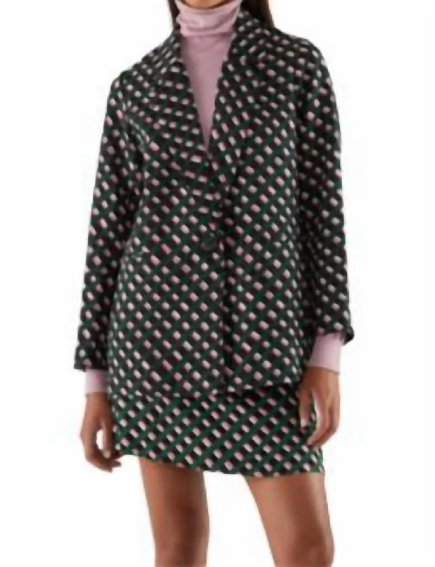 Suit Blazer With Geometric Print In Green/pink/black Women’s Blazer with Pleats