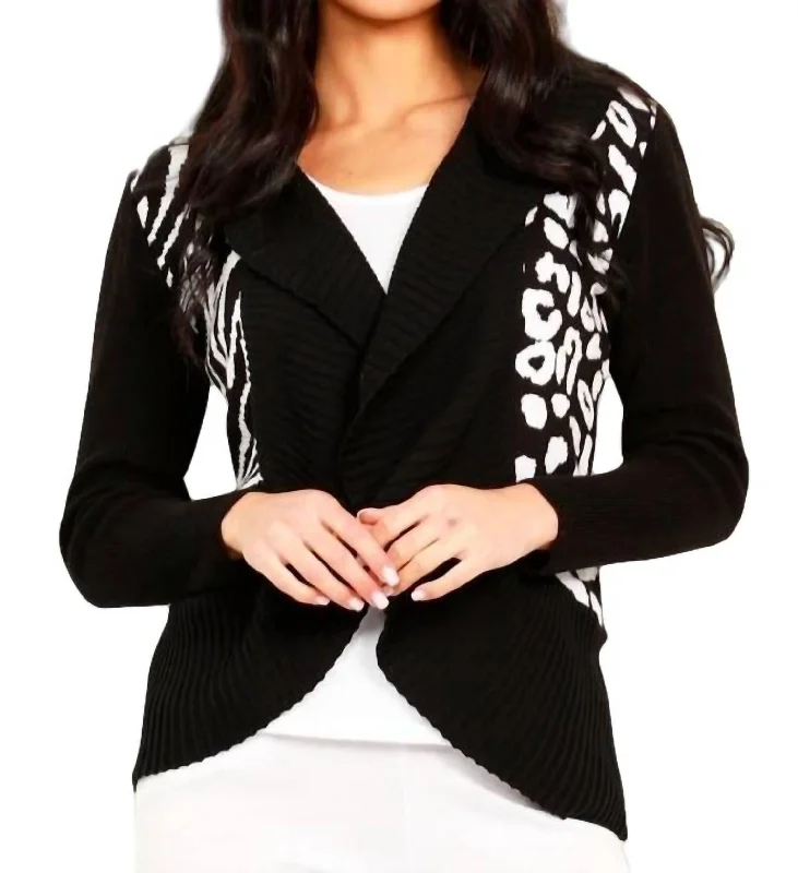 Animal Print Signature Wrap With Pin In Black/white Buttoned Blazer for Women