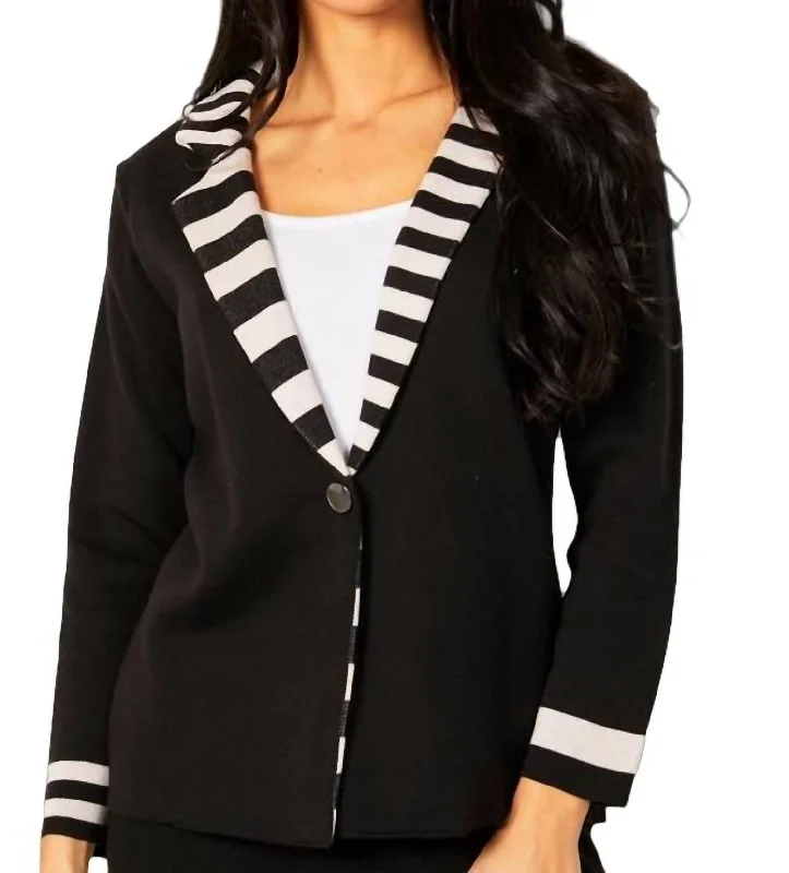 Double Striped Blazer In Black/stone Layered Women’s Blazer