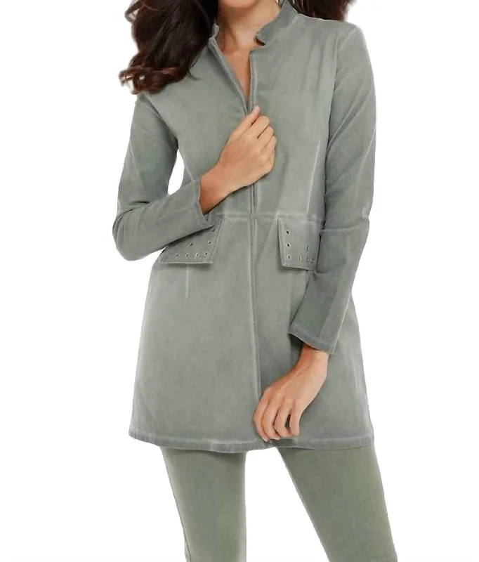 Amaya Long Grommet Jacket In Olive Tailored Blazer for Women