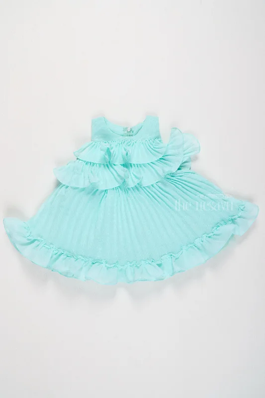 Short Birthday Frock with Pleated Layers and Vibrant Green Ruffles for Girls