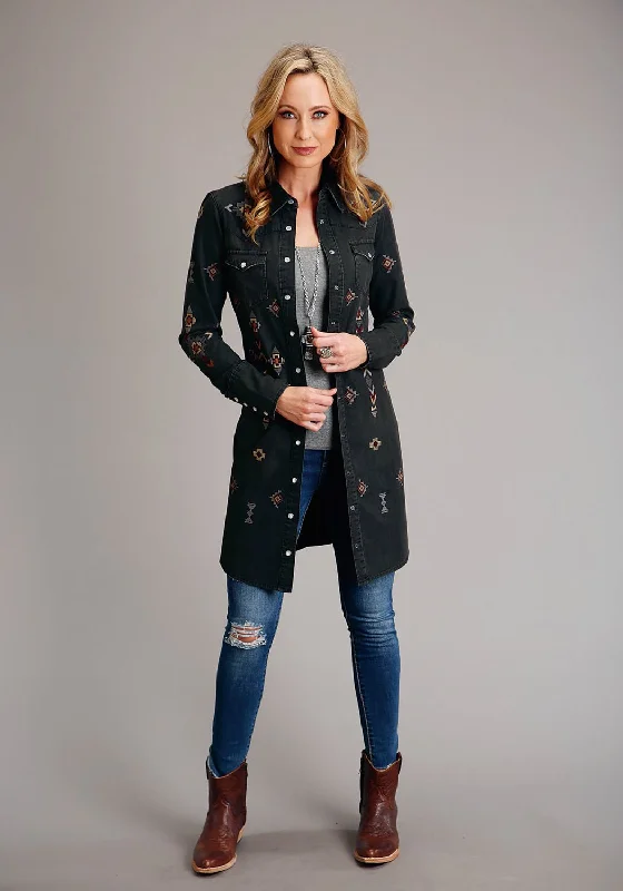 Stetson Womens Denim Western Black 100% Cotton L/S Dress