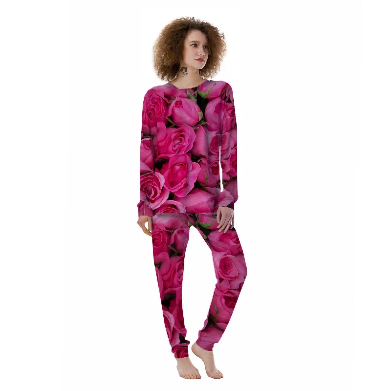 Rose Hot Pink Print Women's Pajamas Best pajama sets for teens