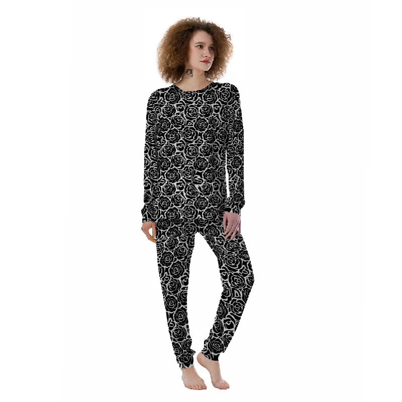 Rose Print Monochrome Pattern Women's Pajamas Best pajama sets for pregnancy