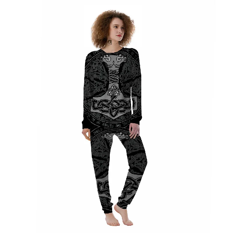 Runes Scandinavian And Mjolnir Print Women's Pajamas Best-value pajama sets