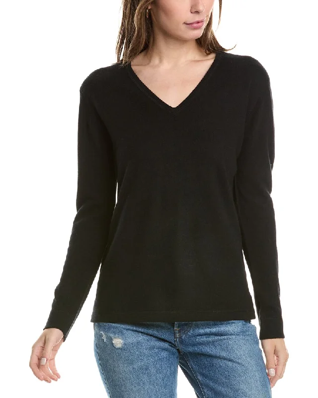 Forte Cashmere Coverstitch V-Neck Cashmere Sweater Thanksgiving sweaters