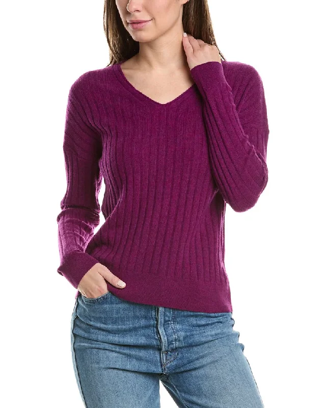 Forte Cashmere Panel Rib V-Neck Cashmere Sweater Acrylic sweaters