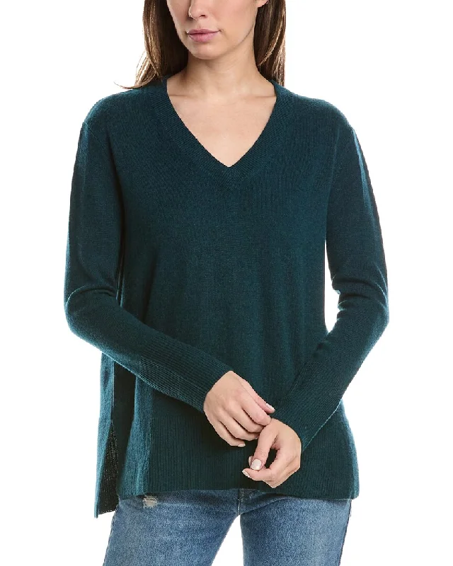 Forte Cashmere High-Low Seamed V-Neck Cashmere Sweater Best sweaters for casual wear