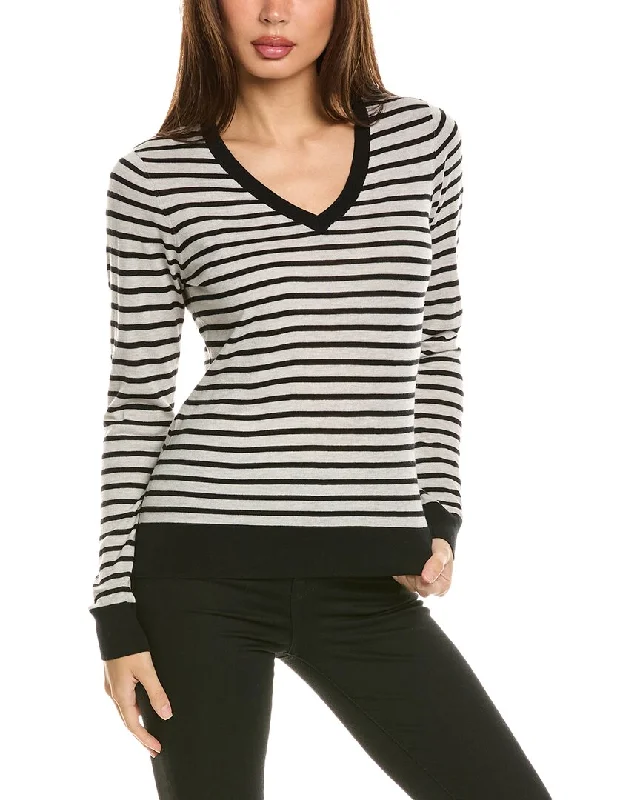 Forte Cashmere Fitted Stripe V-Neck Silk & Cashmere-Blend Sweater Breathable sweaters