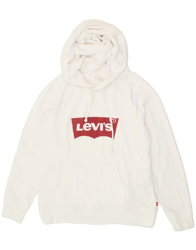 LEVI'S Womens Graphic Hoodie Jumper UK 14 Medium White Cotton Thermal sweaters