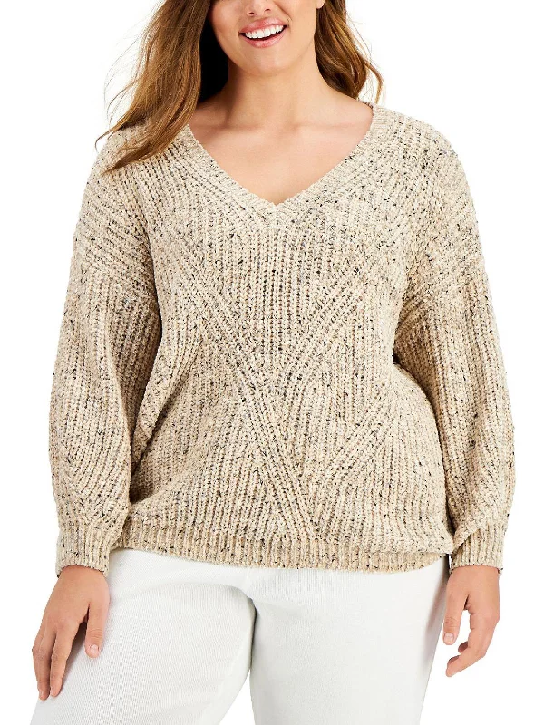 Plus Womens Chenille Pullover V-Neck Sweater Best sweaters for travel