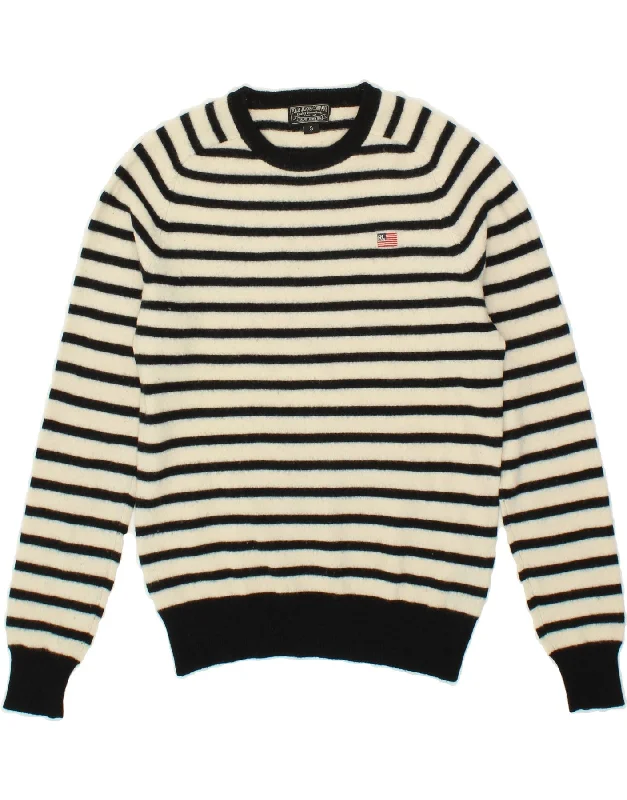 RALPH LAUREN Womens Crew Neck Jumper Sweater UK 10 Small White Striped Expensive sweaters