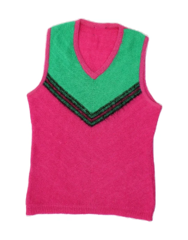 VINTAGE Womens Vest Tank Top UK 10 Small Pink Colourblock Mohair Edgy sweaters