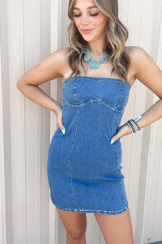 Last Night Lonely Mini Dress in Denim Women's trendy mini dresses sale