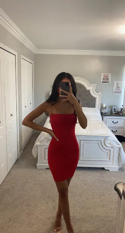 RED TUBE TOP MINI DRESS A-line mini dresses