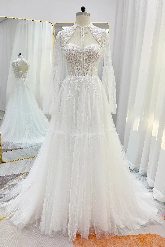 A-Line Court Train Lace Tulle Wedding Dress CW3263 Lace Wedding Gown