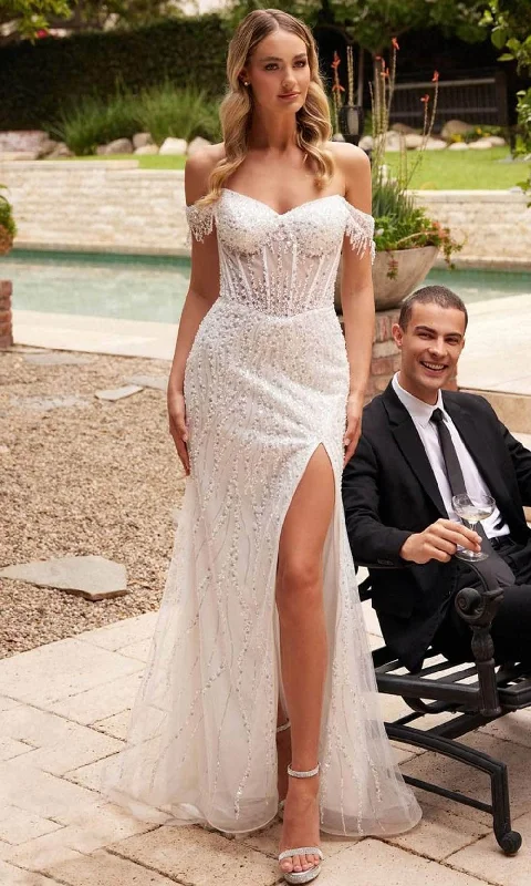 Ladivine CD0203W - Sequin Off-Shoulder Bridal Gown Beautiful Lace Gown