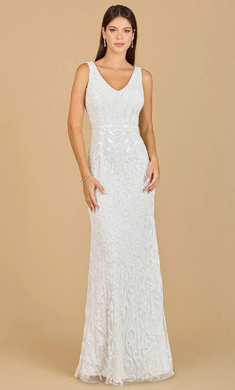 Lara Dresses 51137 - Beaded V-Neck Bridal Dress Sexy Lace Gown