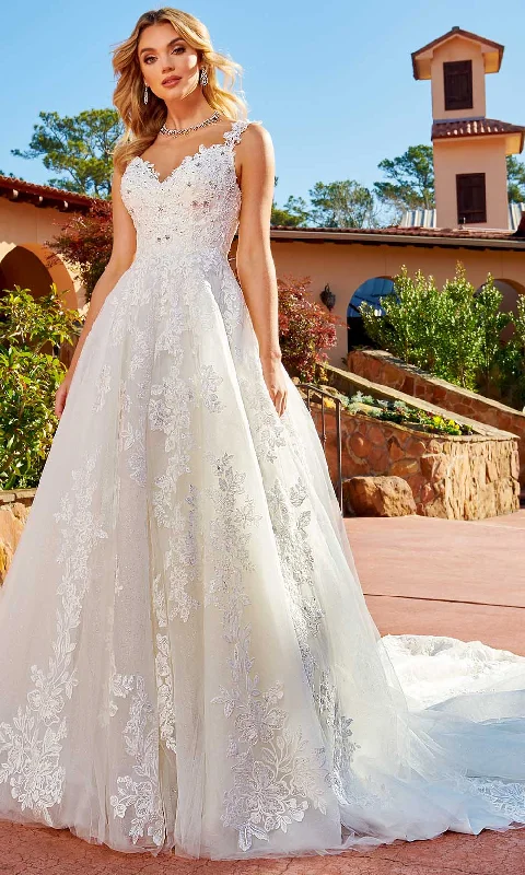 Rachel Allan M824 - Lace Applique A-Line Bridal Gown Satin Lace Gown