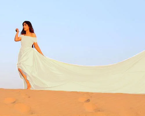 W324,  White  Satin Long Trail Prewedding  Shoot Gown, Size(All)pp Silk Wedding Gown