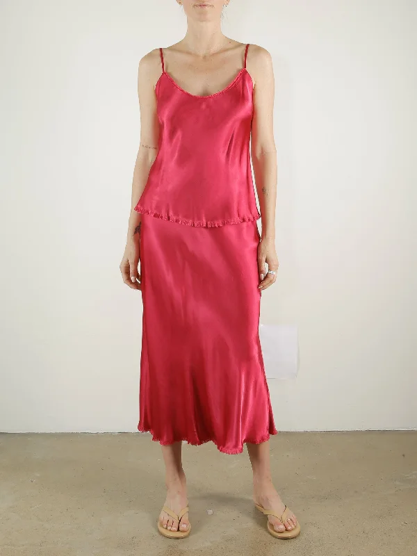 Riley Skirt in Vintage Satin - Cerise Slit unclassified skirts